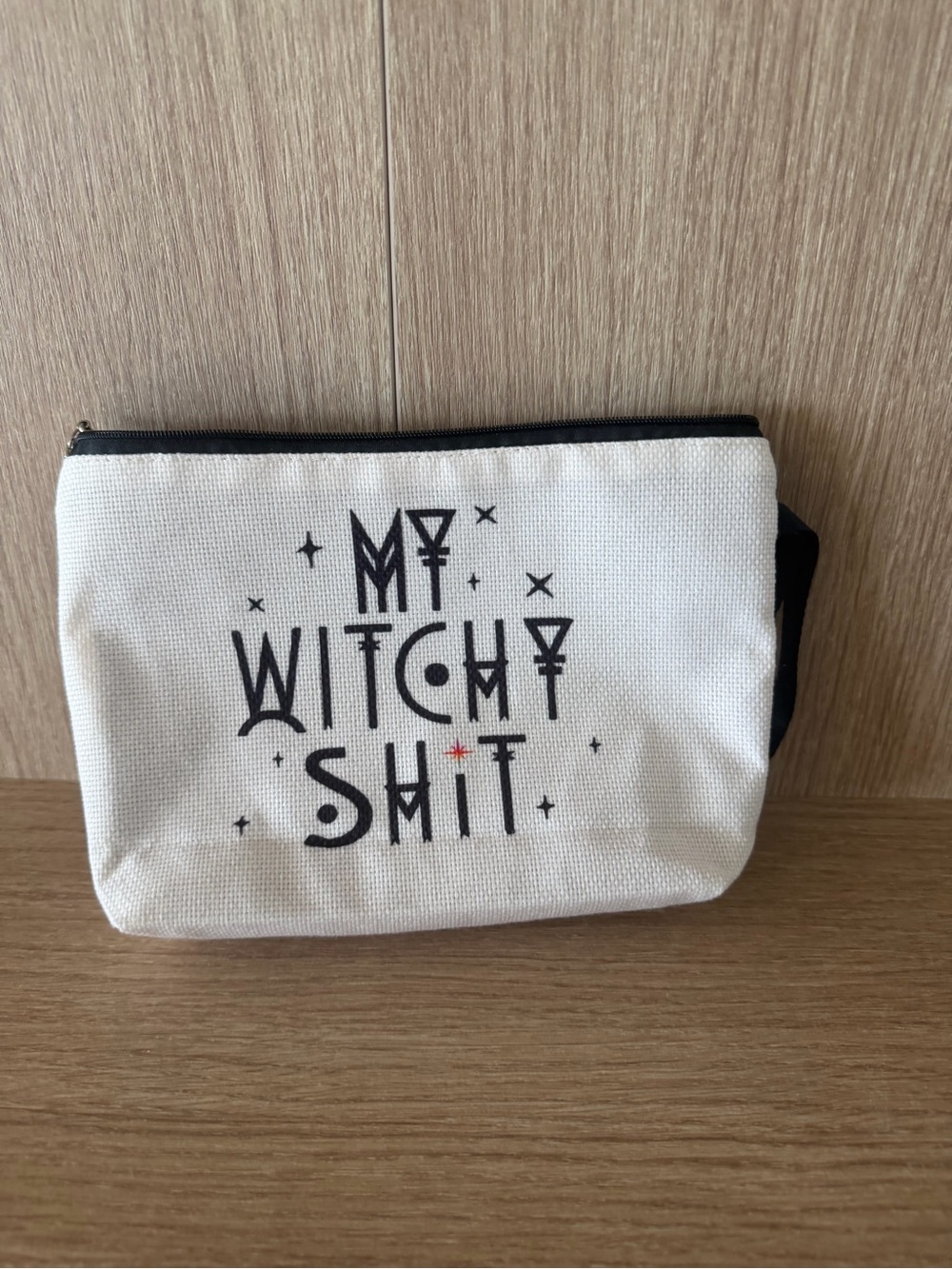 Canvas Cosmetic Pouch - White with Black Print